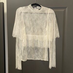 BCBGMaxAzria Cream Asymmetrical Sheer Blouse